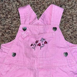 12m Pink Carhartt overalls with embroidered flowers and a bow on front pocket